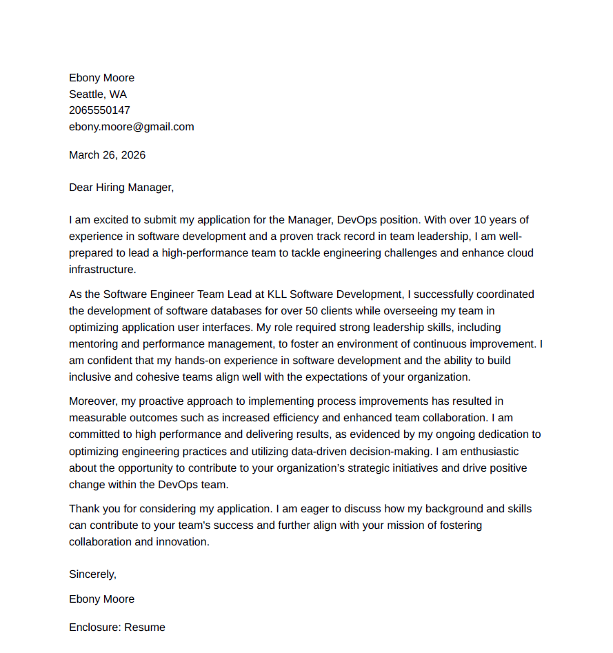 AI-generated cover letter tailored to job posting